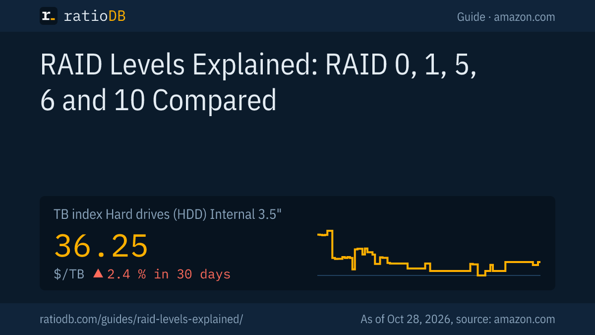 Cover image RAID levels explained with the TB index curve for internal 3.5-inch hard drives on amazon.com