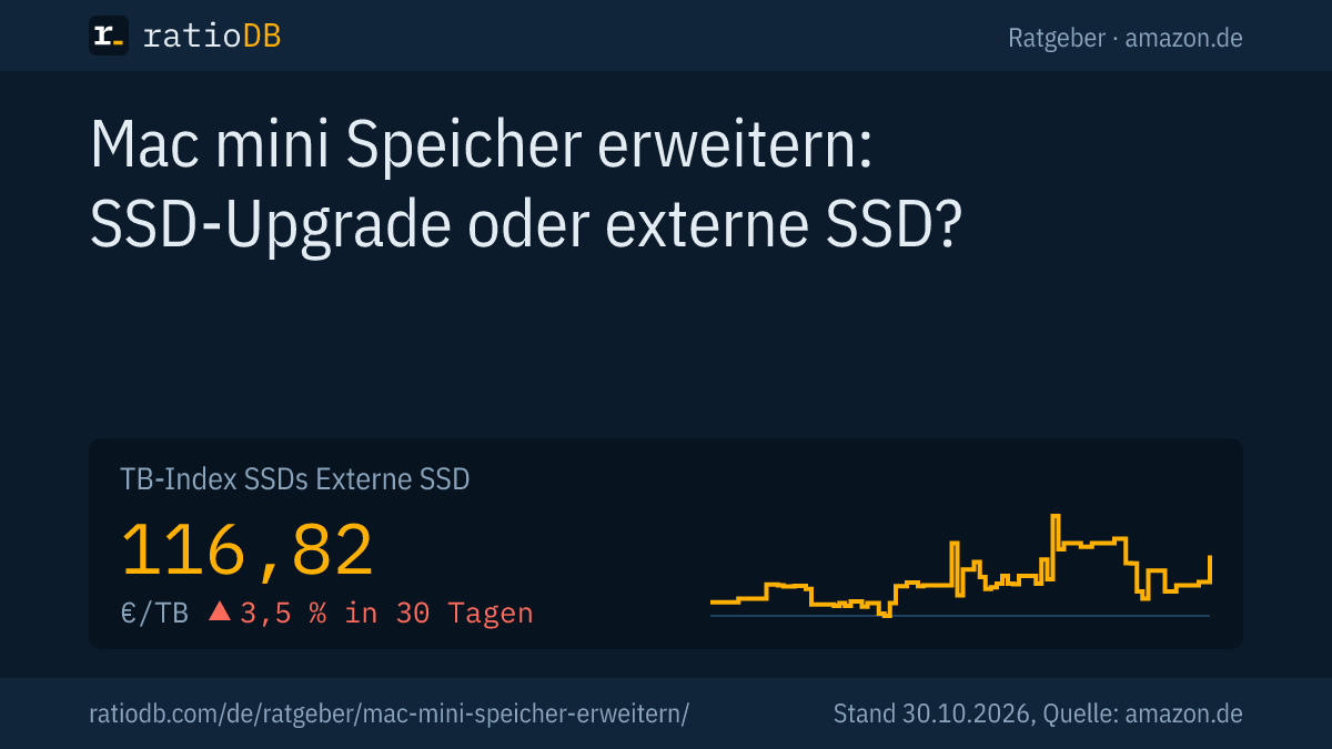 Coverbild Mac mini Speicher erweitern mit der Kurve des TB-Index für externe SSDs auf amazon.de