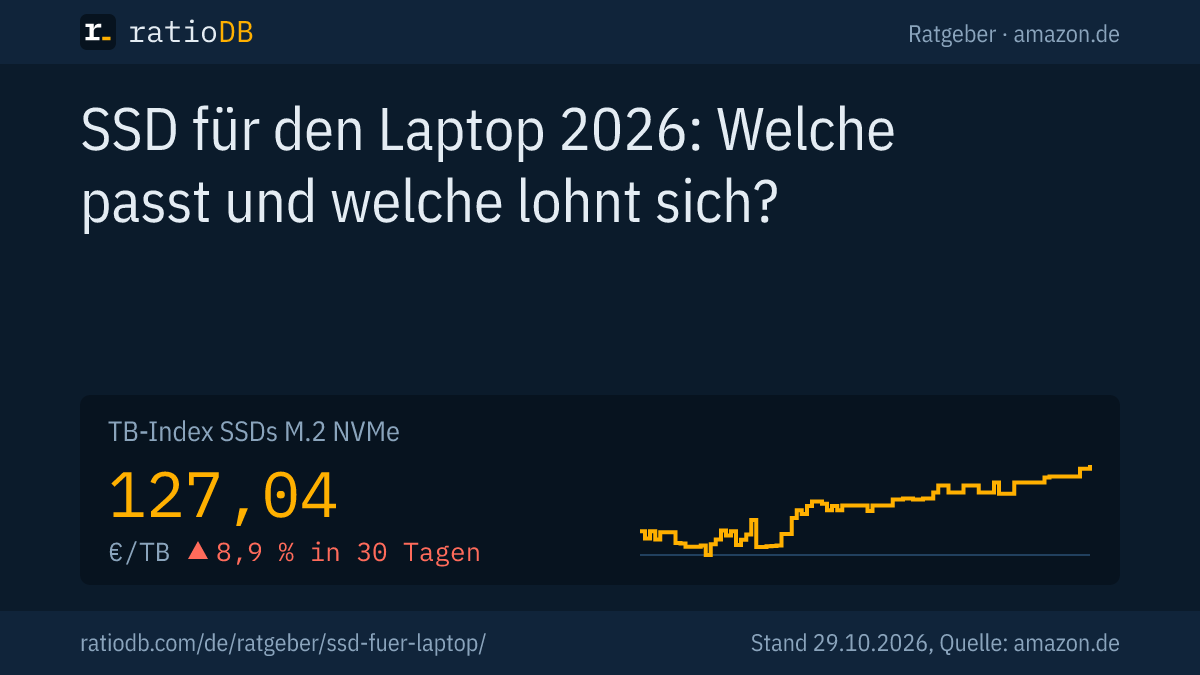 Coverbild SSD für den Laptop mit der Kurve des TB-Index für M.2-NVMe-SSDs auf amazon.de