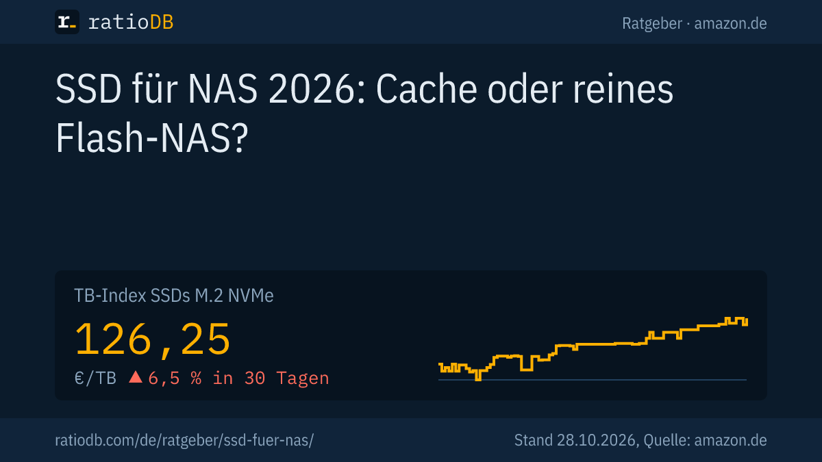 Coverbild SSD für NAS mit der Kurve des TB-Index für M.2-NVMe-SSDs auf amazon.de